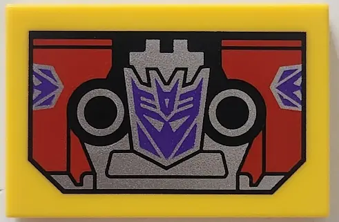 Tile 2 x 3 with Cassette Tape with Dark Purple and Silver Transformers Decepticon Logo and Circles o