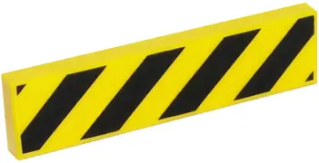 Yellow Tile 1 x 4 with Black and Yellow Danger Stripes (Black Corners) Pattern