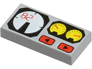 Light Bluish Gray Tile 1 x 2 with Red 82, Yellow and White Gauges Pattern