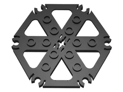Black Technic, Plate Rotor 6 Blade with Clip Ends Connected (Water Wheel) - Hollow Studs