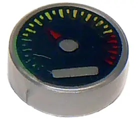 Flat Silver Tile, Round 1 x 1 with Black Gauge with Red Pointer and Green, Yellow, and Red Tick Mark