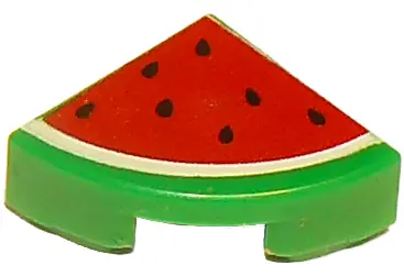 Green Tile, Round 1 x 1 Quarter with Red Watermelon Pattern