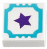 White Tile 1 x 1 with Medium Azure Outline and Dark Purple Star Pattern