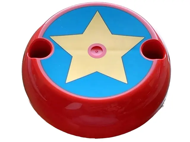 Red Cylinder Hemisphere 7 x 7 Flat (Pod Half) with 2 Pin Holes with Black Outlined Yellow Star on Bl