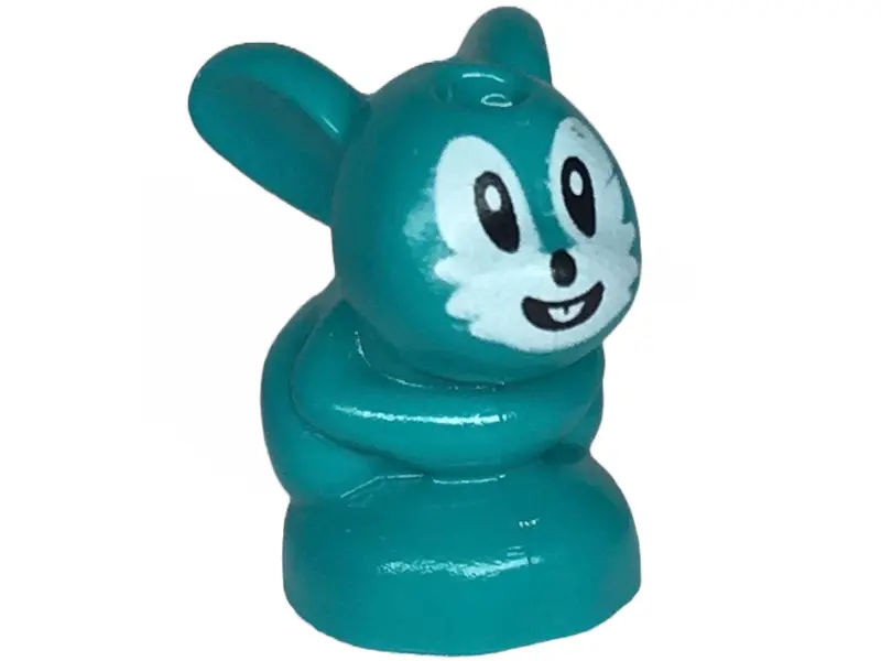 Dark Turquoise Bunny / Rabbit, Friends Style, Baby, Sitting with White Eyes, Pupils, Teeth and Whisk