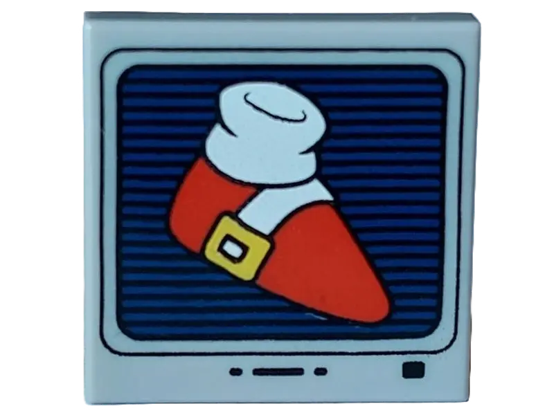 Light Bluish Gray Tile, Modified 2 x 2 Inverted with Red Shoe with Yellow Buckle and White Sock on B