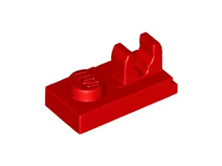 Red Plate, Modified 1 x 2 with Clip with Center Cut on Top