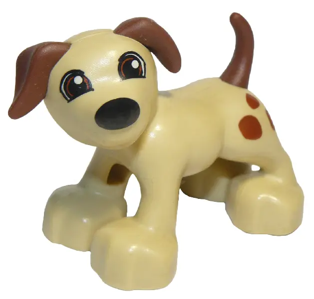 Tan Duplo Dog with Black Nose and Reddish Brown Eyes, Ears, Tail, and Spots Pattern