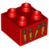 Red Duplo, Brick 2 x 2 with 4 Carrots Pattern