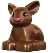 Reddish Brown Duplo Bunny / Rabbit Head Turned Left with Eyes Top Semicircular and Dark Pink Nose Pa