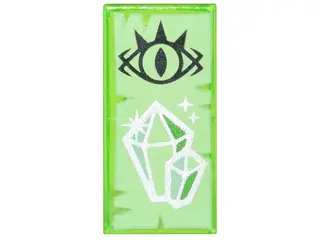 Trans-Bright Green Tile 1 x 2 with Black Goblin Eye and Silver Sparkling Crystals on Yellowish Green