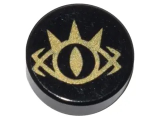 Black Tile, Round 1 x 1 with Goblin King Eye Pattern