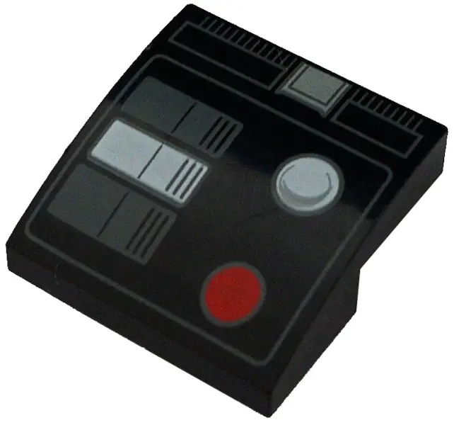 Black Slope, Curved 2 x 2 x 2/3 with Red and White Circles Pattern