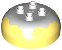 Bright Light Yellow Duplo, Brick Round 4 x 4 Dome Top with 2 x 2 Studs with Marbled White Pattern