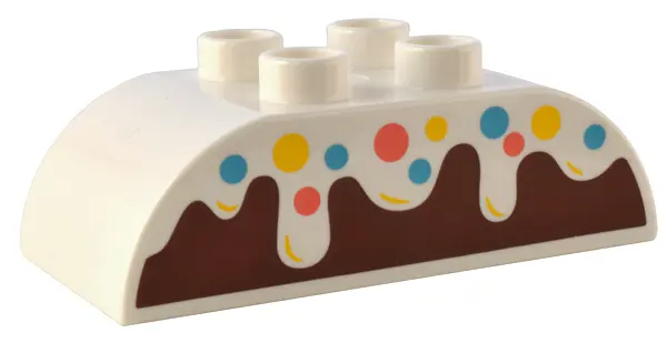 White Duplo, Brick 2 x 4 Slope Curved Double with Frosting with Coral, Medium Azure, and Yellow Spri