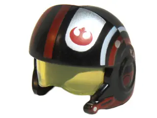 Black Minifigure, Headgear Helmet SW Rebel Pilot Raised Front and Microphone with Trans-Yellow Visor