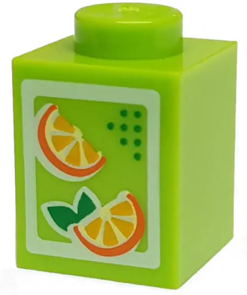 Lime Brick 1 x 1 with Oranges Pattern (Juice Carton)