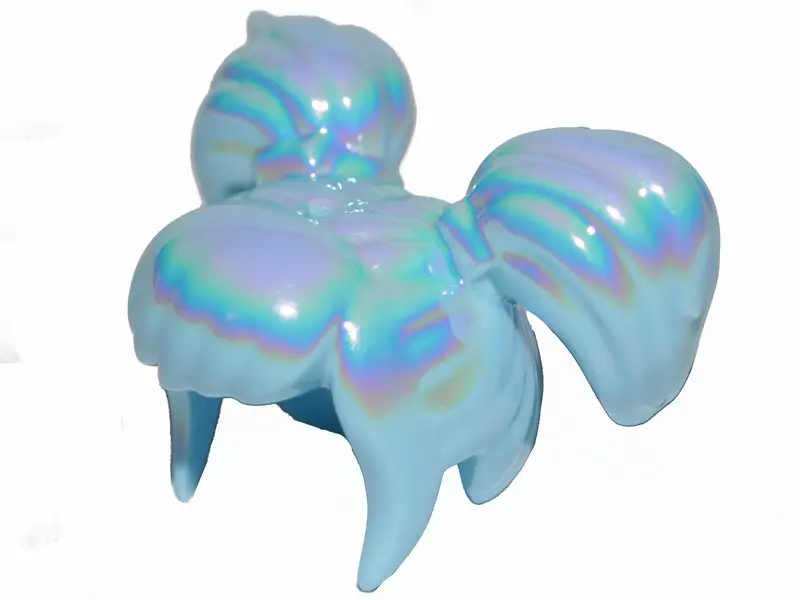 Bright Light Blue Mini Doll, Hair Short Bangs and 2 Short Pigtails with Iridescent Coating Pattern