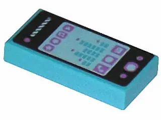 Medium Azure Tile 1 x 2 with Smartphone with Phone, Mail, Speech Bubble, Star, Flower, Note, Play Bu