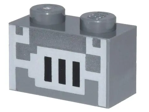 Dark Bluish Gray Brick 1 x 2 with Minecraft Pixelated Blast Furnace with Silver Door and 3 Black Rec