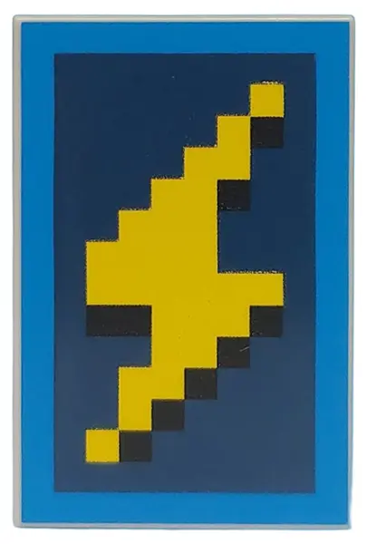 Light Bluish Gray Tile 2 x 3 with Pixelated Yellow and Black Lightning Bolt with Blue Border on Dark