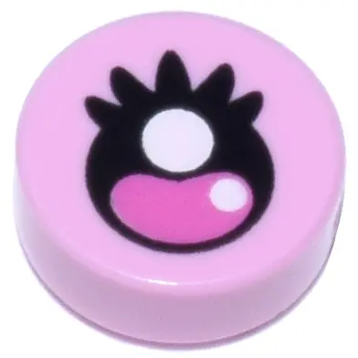 Bright Pink Tile, Round 1 x 1 with Black and Dark Pink Eye with Eyelashes and White Highlights Patte