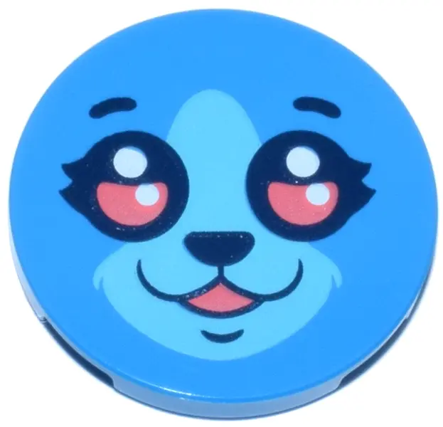 Dark Azure Tile, Round 3 x 3 with Dark Blue Eyebrows, Eyelashes, Nose and Chin Dimple, Coral Eyes wi