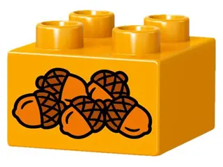 Bright Light Orange Duplo, Brick 2 x 2 with 5 Acorns Pattern