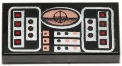 Black Tile 1 x 2 with Avionics SW Copper, Red & Silver Pattern