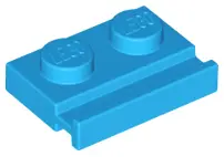 Dark Azure Plate, Modified 1 x 2 with Door Rail