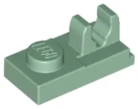 Sand Green Plate, Modified 1 x 2 with Clip with Center Cut on Top