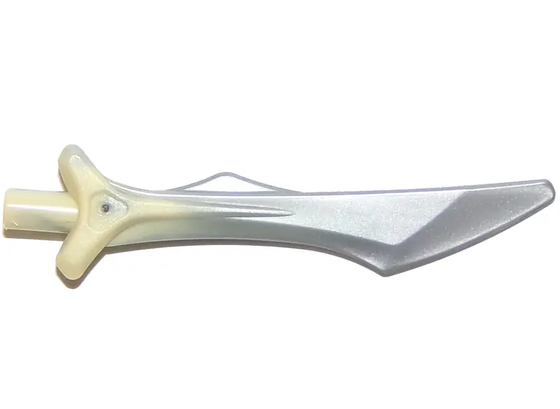 Tan Minifigure, Weapon Sword, Blade with Bar and Spike on Side with Marbled Flat Silver Pattern