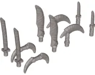 Flat Silver Minifigure, Weapon Pack Hooks, Knives, and Swords, 10 in Bag (Multipack)