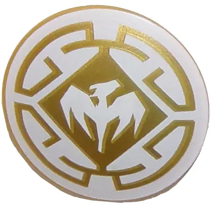 Pearl Gold Minifigure, Shield Circular / Round Convex Face with White Dragon and Decorative Lines Pa
