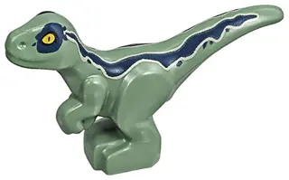 Sand Green Dinosaur Baby Standing with Dark Blue Stripes and Yellow Eyes Pattern