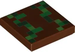 Reddish Brown Tile 2 x 2 with Bright Green, Green and Dark Green Minecraft Pixelated Pattern