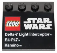 Black Tile, Modified 4 x 4 with Studs on Edge with LEGO Star Wars Logo, 'Delta-7 Light Interceptor',
