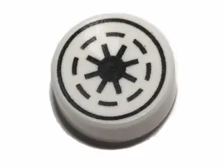 White Tile, Round 1 x 1 with SW Emblem of the Galactic Republic with 8 Spokes Pattern