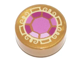 Pearl Gold Tile, Round 1 x 1 with Bright Pink, Dark Pink and Magenta Faceted Jewel Pattern
