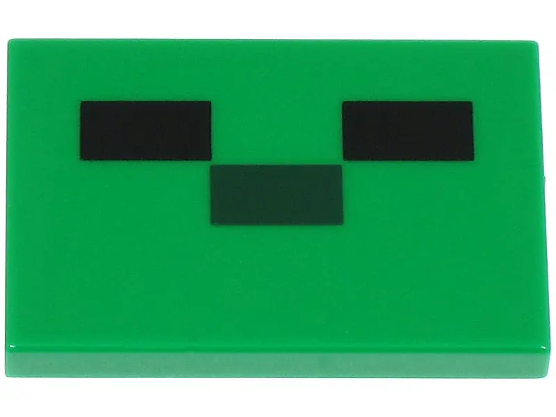 Green Tile 2 x 3 with Black and Dark Green Rectangles Pattern (Minecraft Baby Zombie Face)