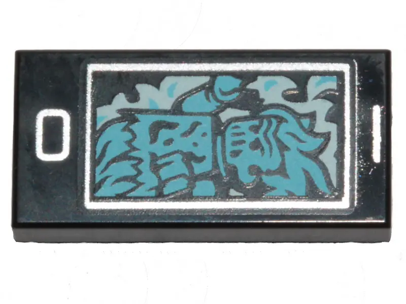 Black Tile 1 x 2 with Cell Phone / Smartphone and Medium Azure Ghost Pattern