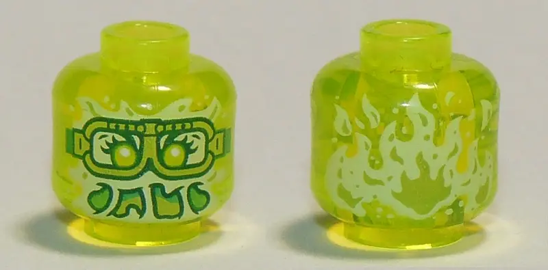 Trans-Neon Green Minifigure, Head Alien Ghost with Yellowish Green Face, Slime Mouth, Glasses and Fl