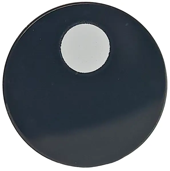 Black Tile, Round 2 x 2 with Bottom Stud Holder with Small White Circle / Eye Pupil Offset Pattern