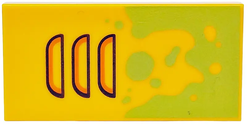 Bright Light Orange Tile 2 x 4 with Lime Paint Splotches and Air Vent with Orange Highlights and Bla