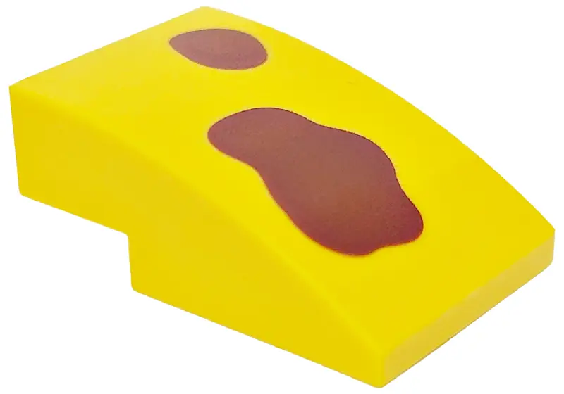 Yellow Slope, Curved 3 x 2 with Reddish Brown Splotches Pattern