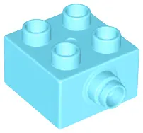 Medium Azure Duplo, Brick 2 x 2 with Pin on Side with Groove