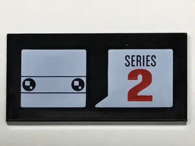 Black Tile 2 x 4 with White BrickHeadz Head and Word Balloon with 'SERIES' and Red Number 2 Pattern