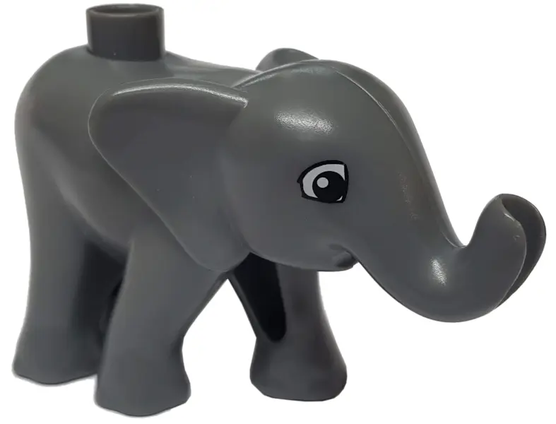 Dark Bluish Gray Duplo Elephant Baby, Walking with Black and White Eyes Squared Pattern