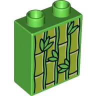 Bright Green Duplo, Brick 1 x 2 x 2 with Bamboo Plants Pattern