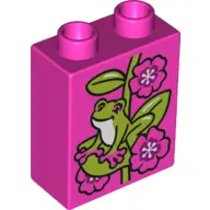 Dark Pink Duplo, Brick 1 x 2 x 2 with Frog and Flowers Pattern
